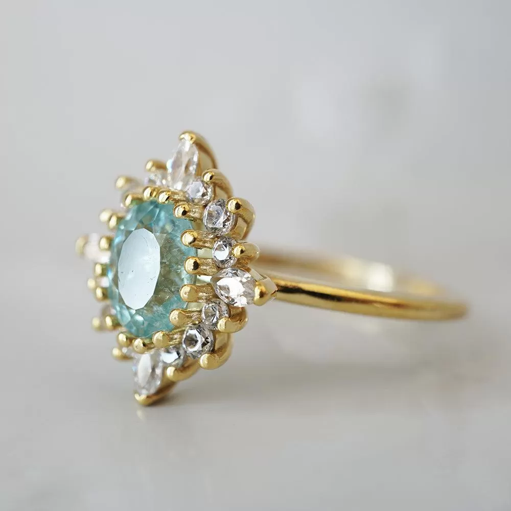 One Of A Kind: Oval Paraiba Tourmaline Mirage Diamond Ring in 14K and 18K Gold