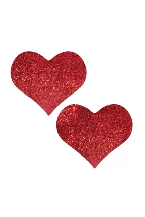 Pastease Heart Nipple Pasties - Red Glitter