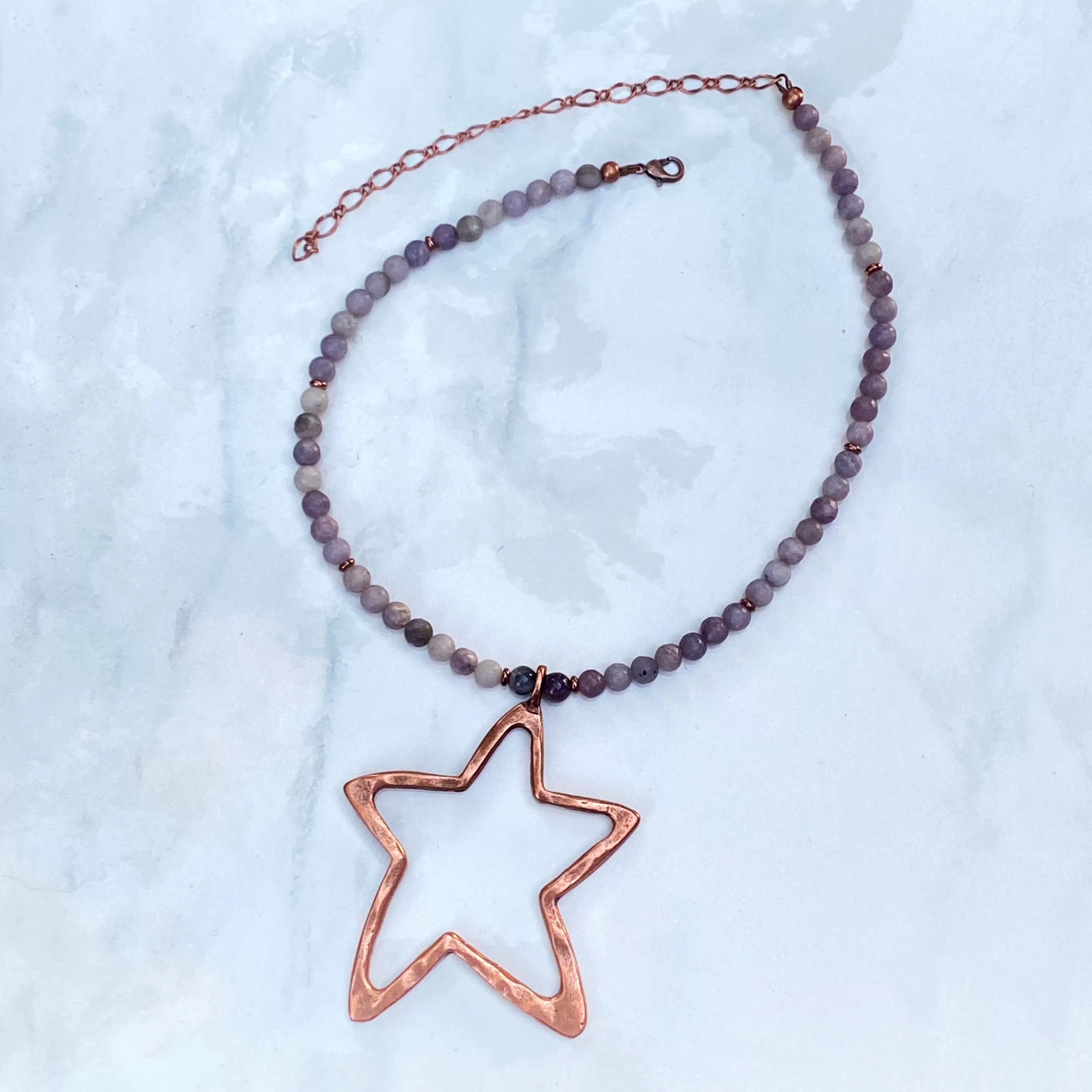 Pink Tourmaline gemstone with Copper Star pendant Necklace