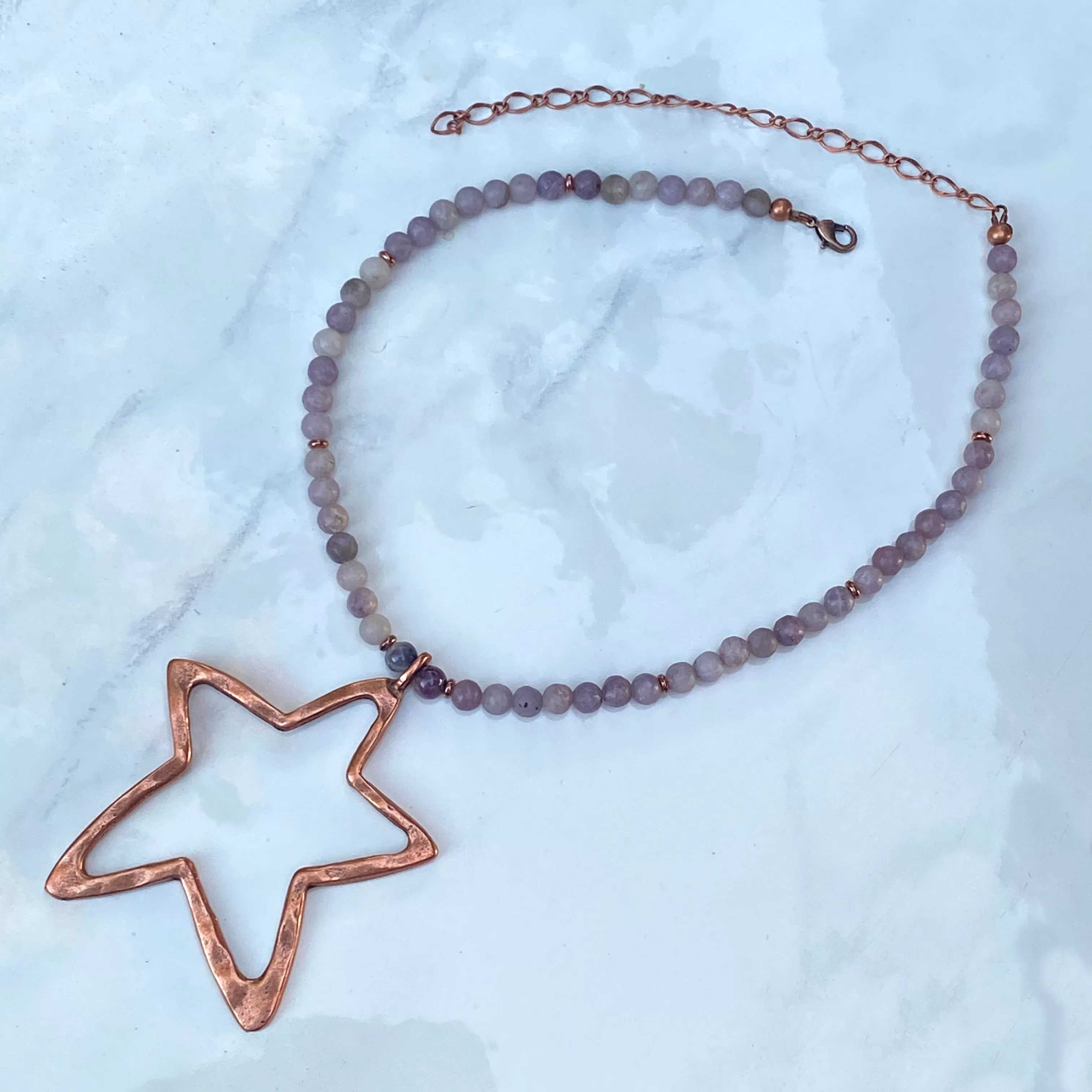 Pink Tourmaline gemstone with Copper Star pendant Necklace