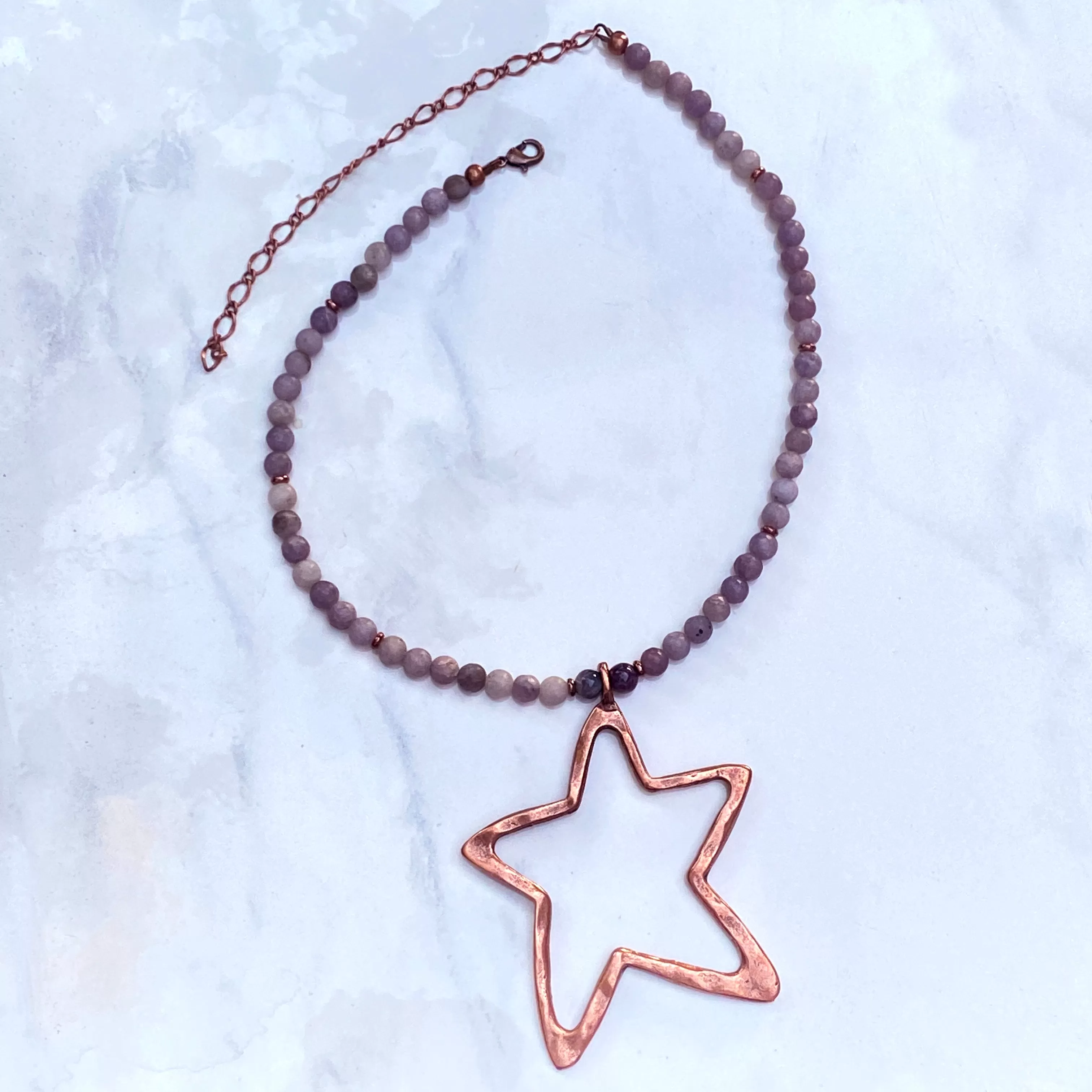 Pink Tourmaline gemstone with Copper Star pendant Necklace