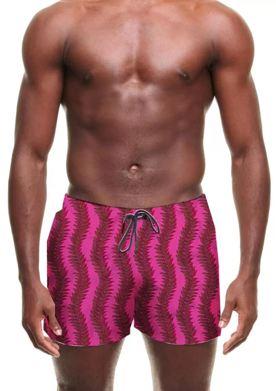 Printed Swim Short - Leafy Vines Fuchsia