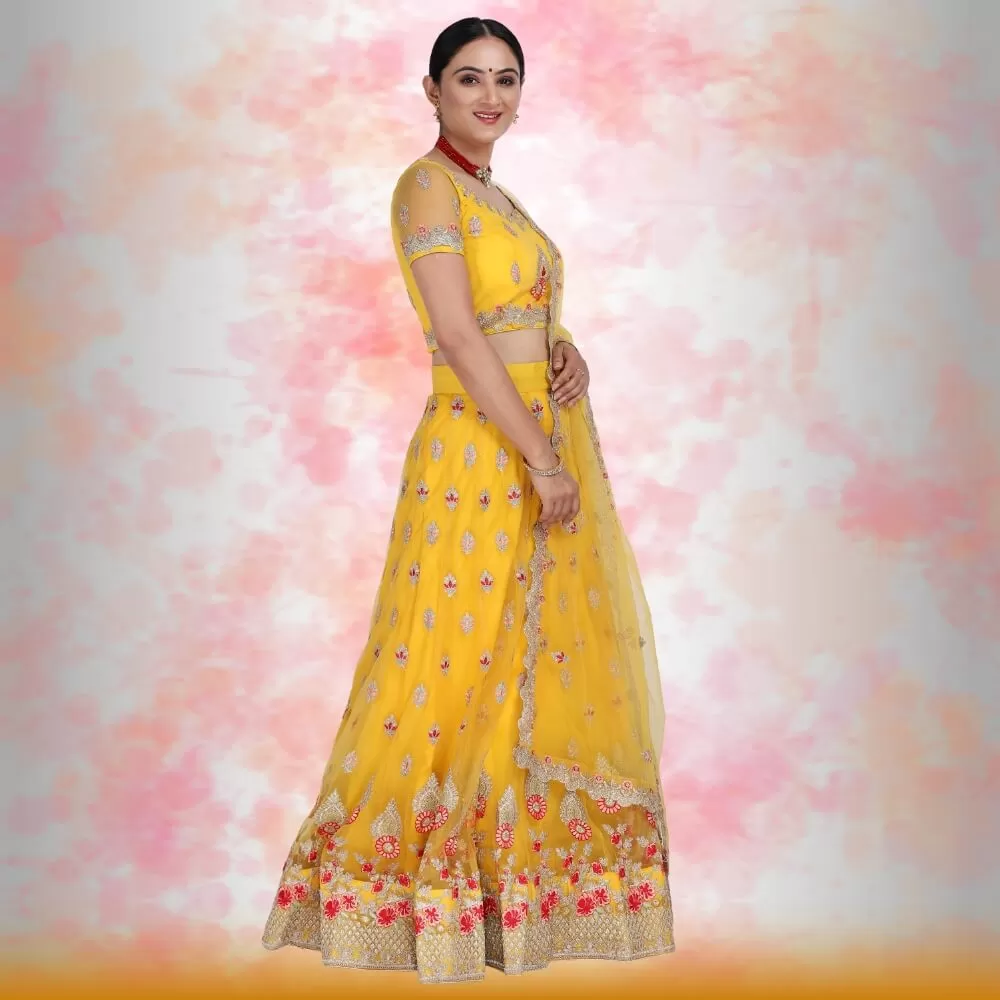 Pure net Lehenga Choli - Yellow