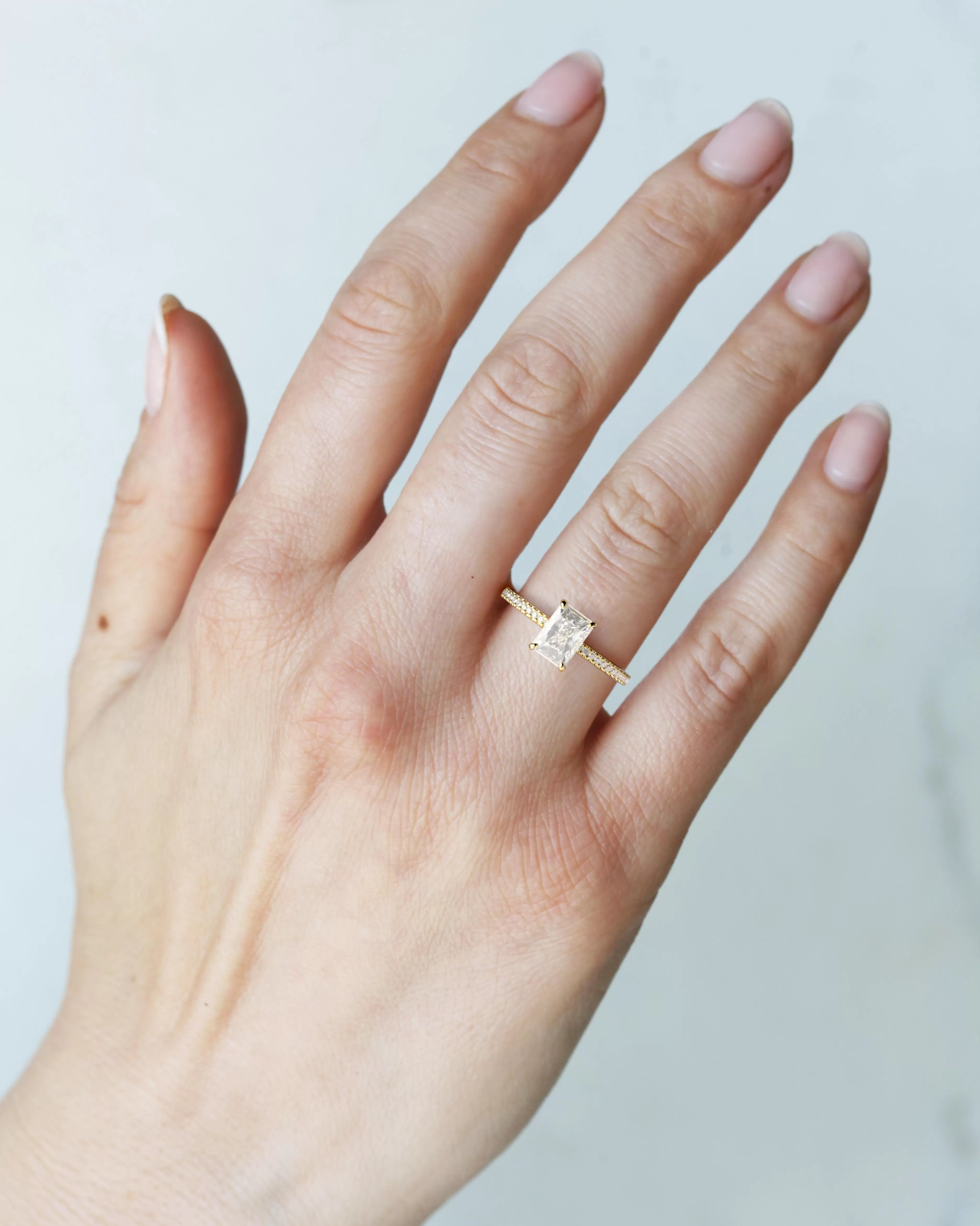 Radiant Half Pave Tapered Diamond Ring