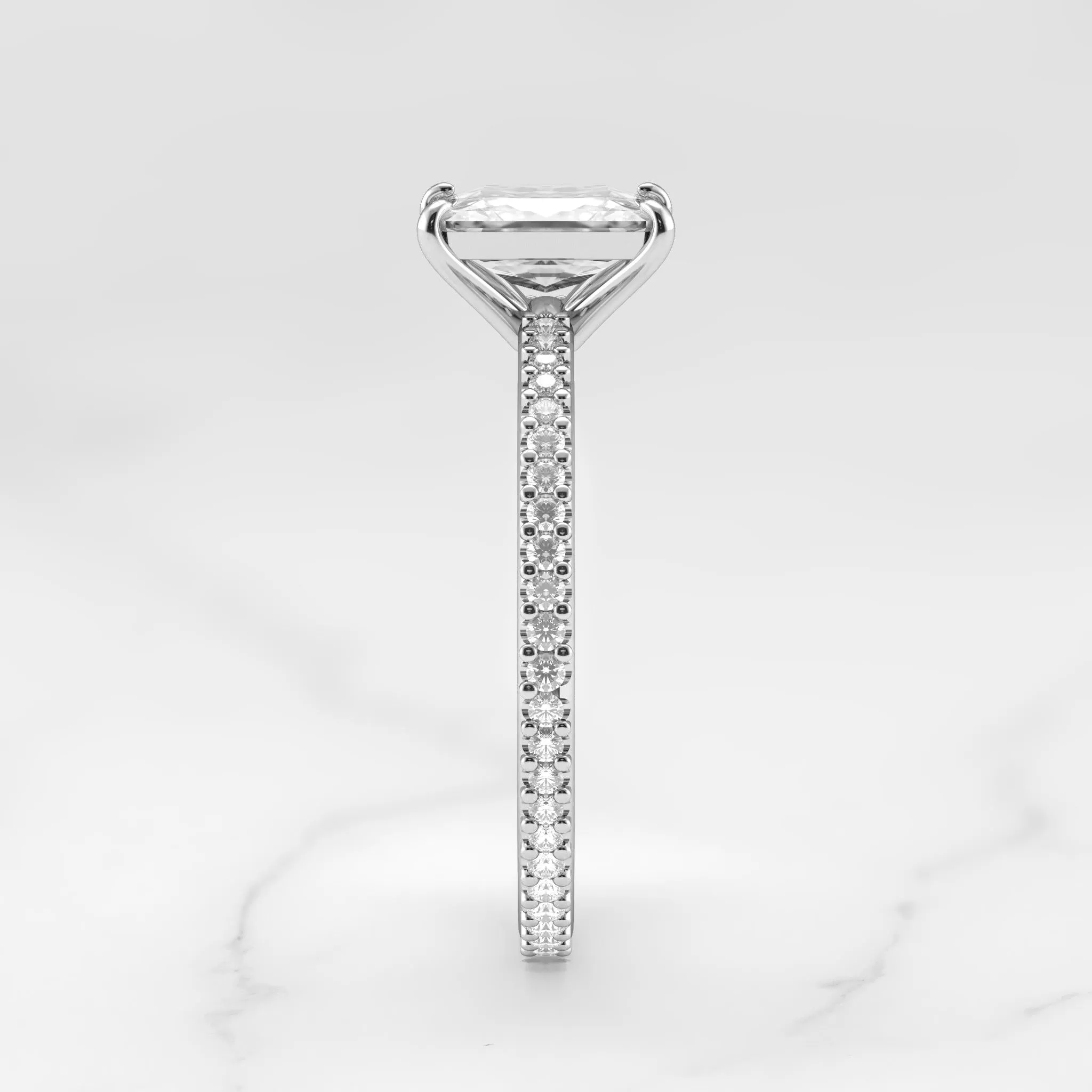 Radiant Half Pave Tapered Diamond Ring