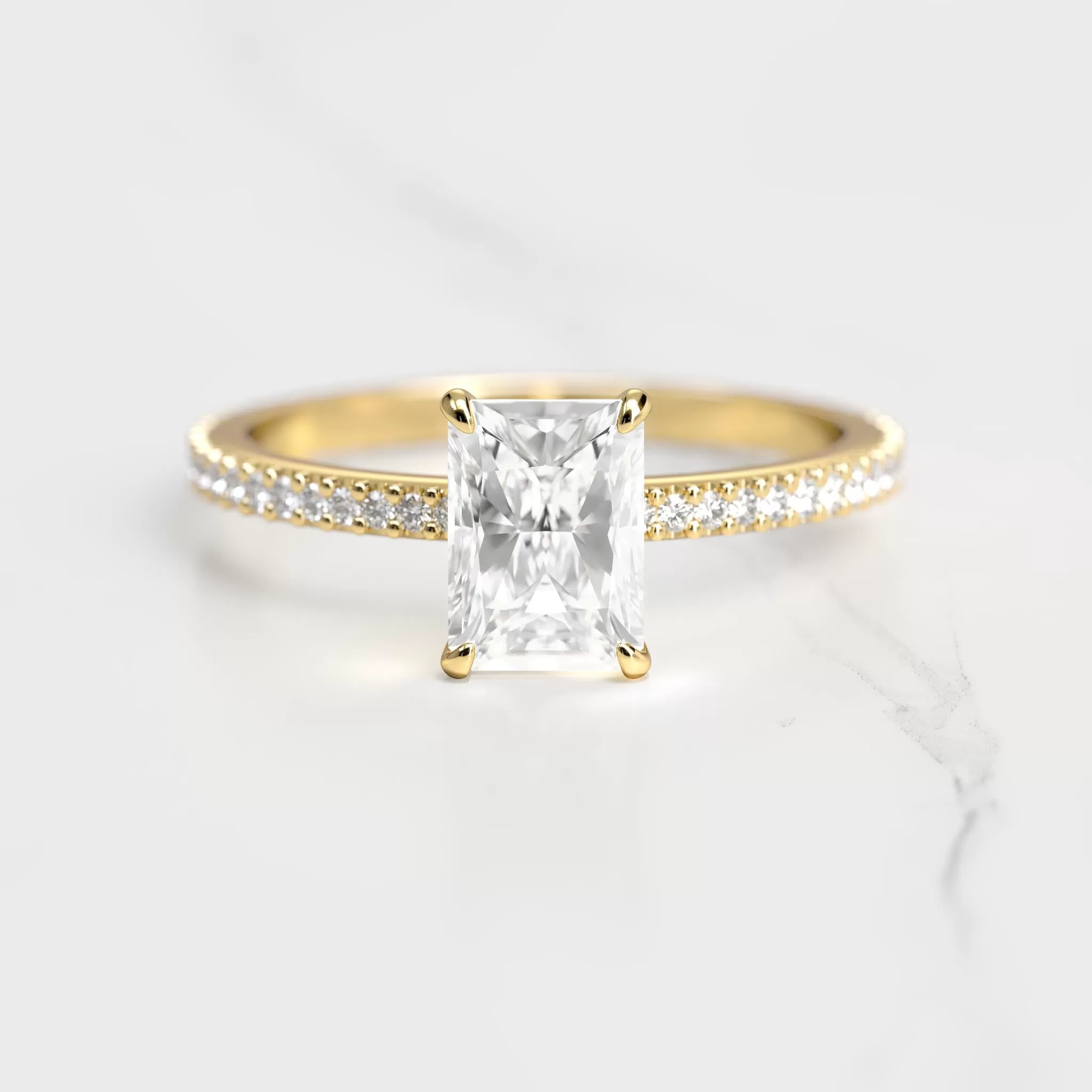 Radiant Half Pave Tapered Diamond Ring