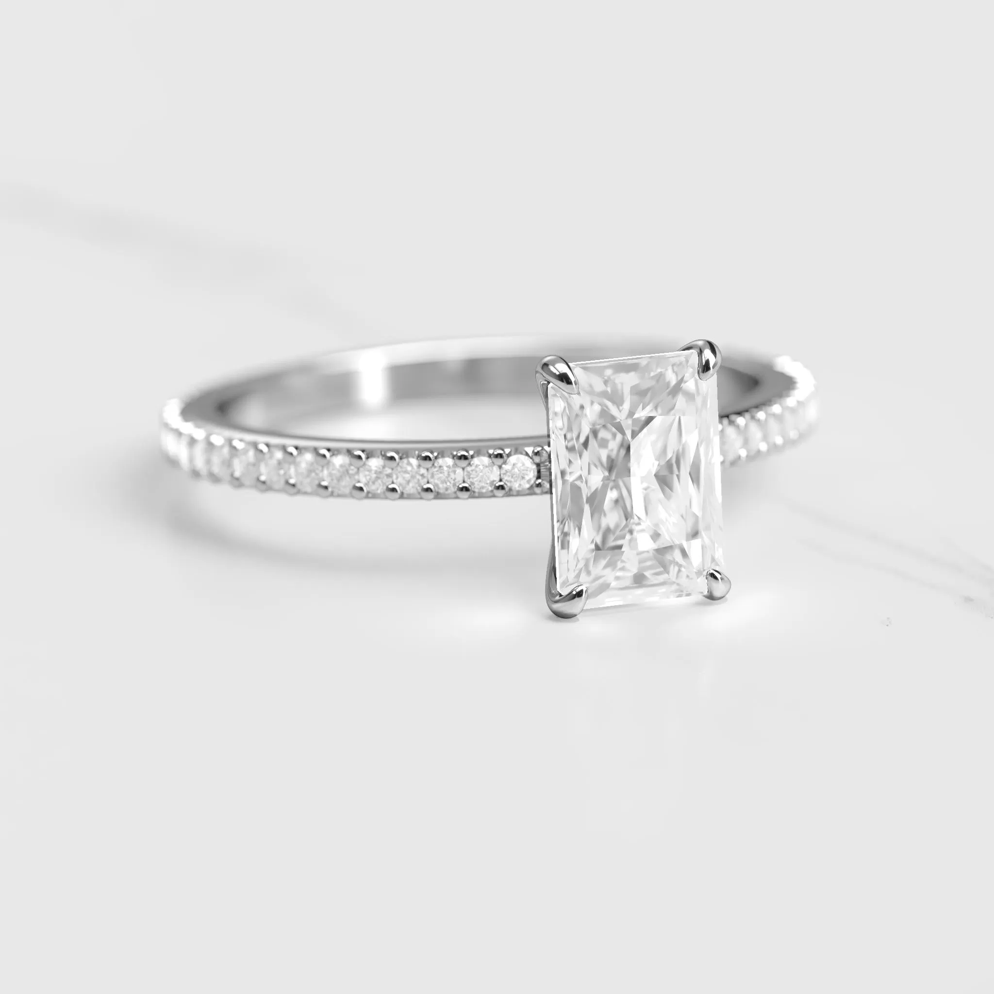 Radiant Half Pave Tapered Diamond Ring