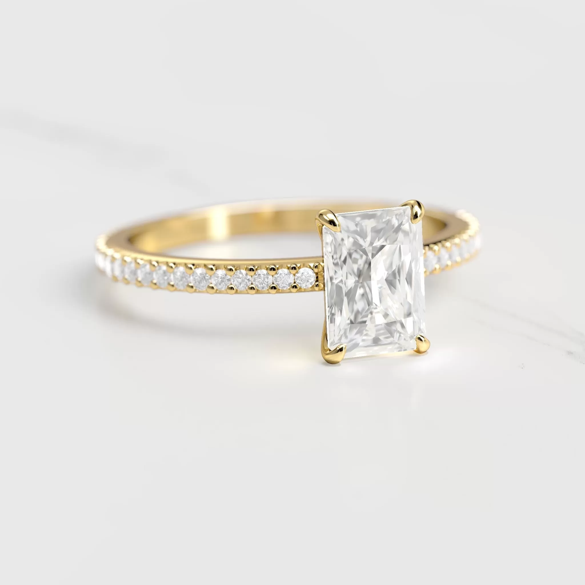 Radiant Half Pave Tapered Diamond Ring