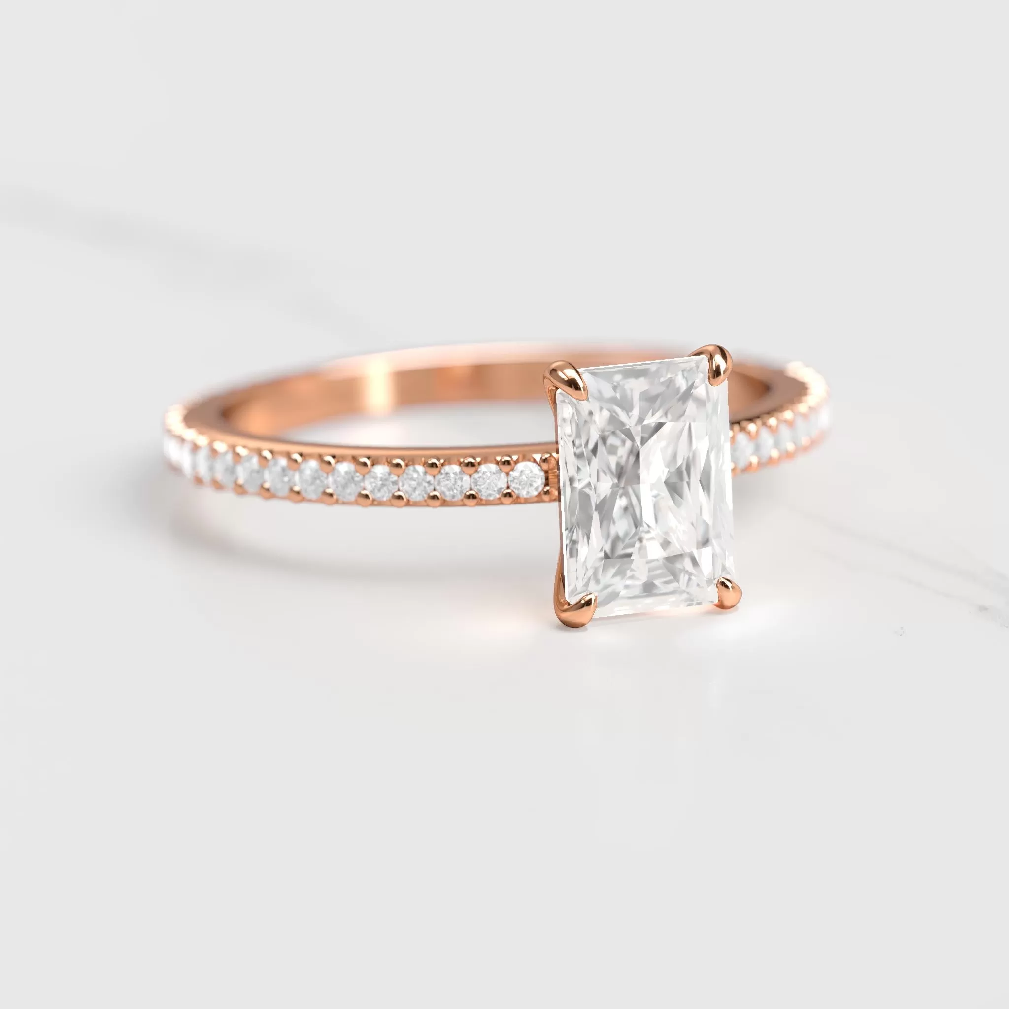 Radiant Half Pave Tapered Diamond Ring