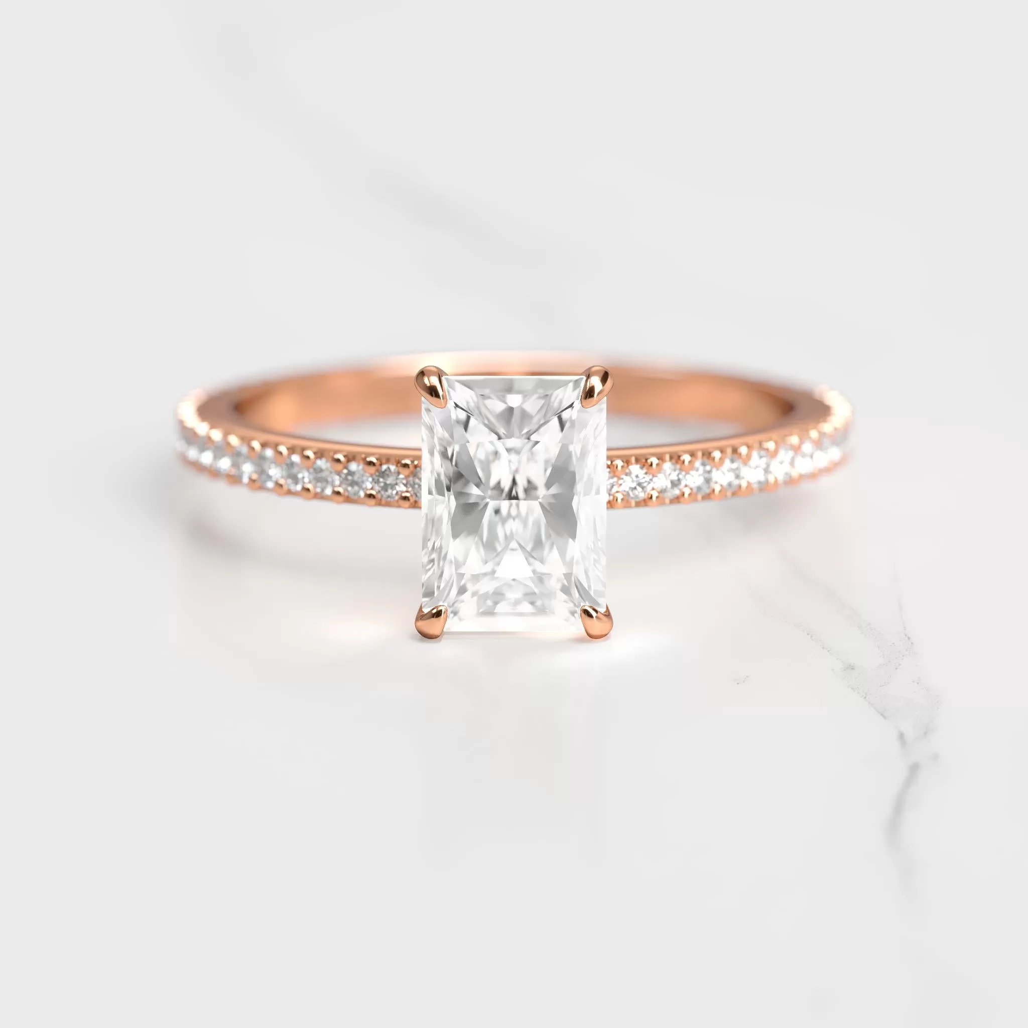 Radiant Half Pave Tapered Diamond Ring