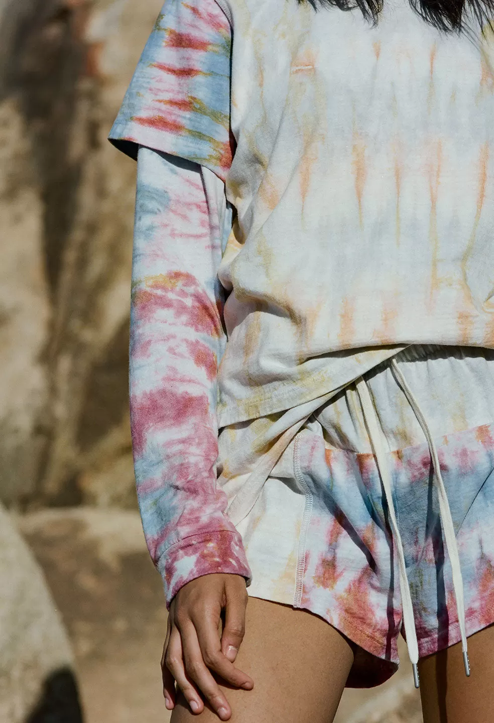 Reconstructed LS Tie Dye Tee / Pink Multi