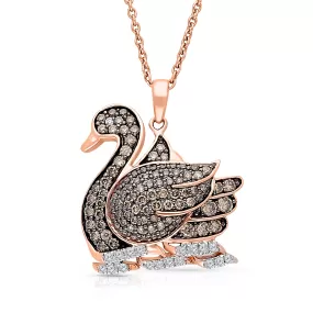 Rose Gold Coco & White Diamond Swan Pendant