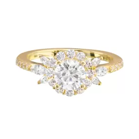 Round Diamond and Floral Halo Engagement Ring