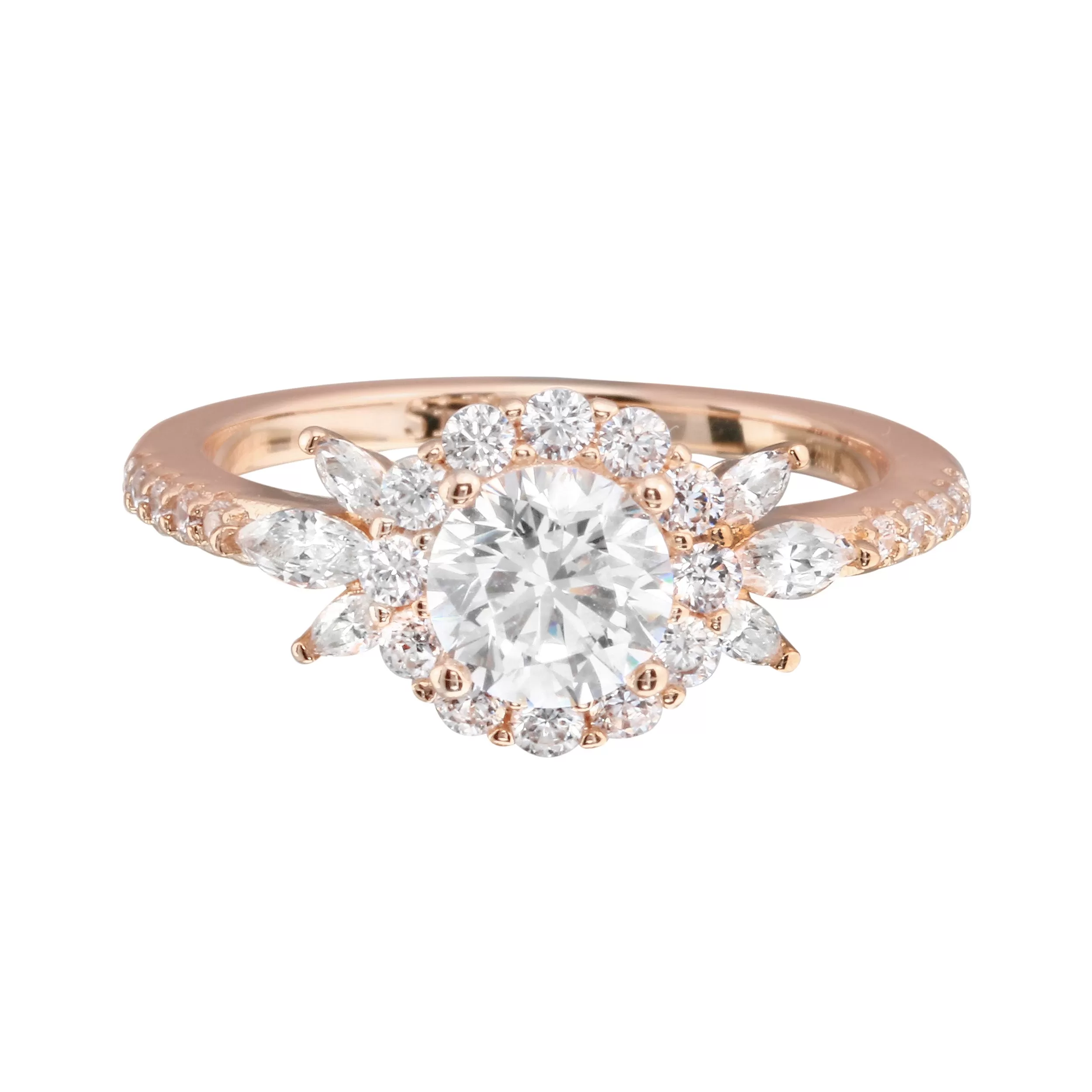 Round Diamond and Floral Halo Engagement Ring