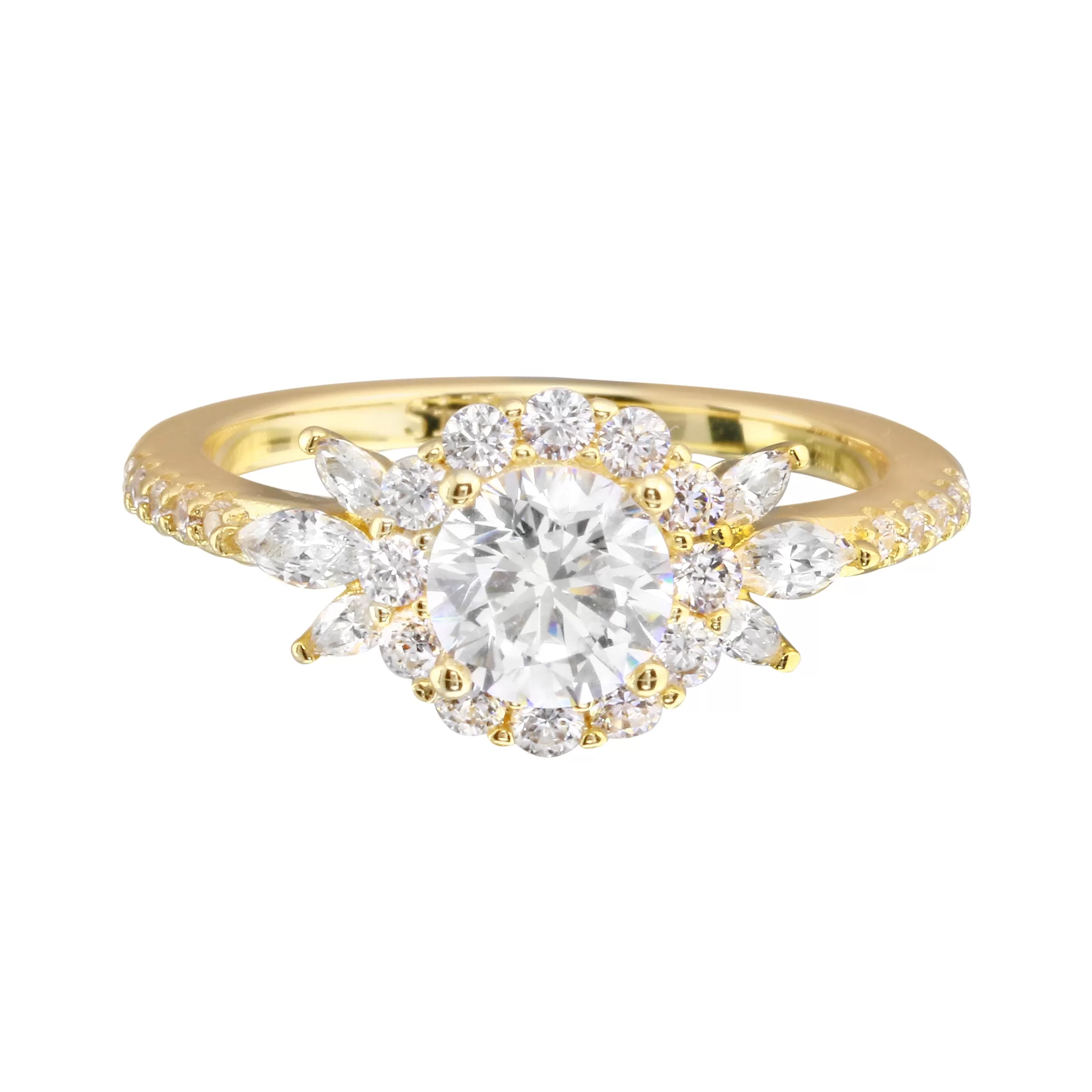 Round Diamond and Floral Halo Engagement Ring