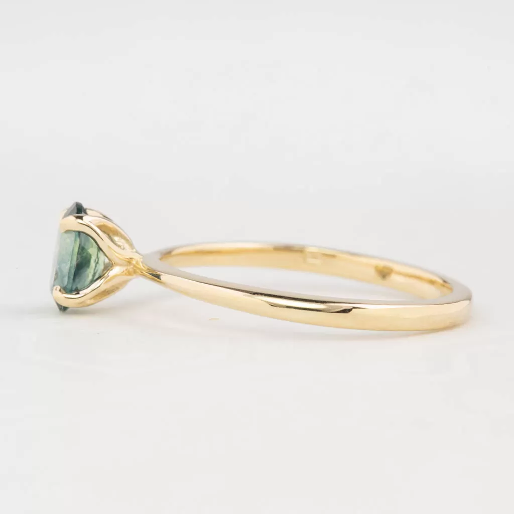 Sara Ring 0.85ct Blue Green Montana Sapphire, 14k Yellow Gold (One of a kind)