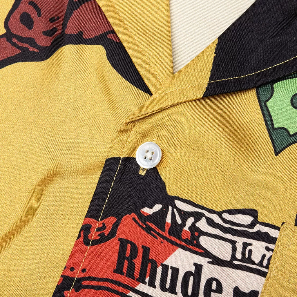 Silk Doodle S/S Button Up - Mustard