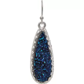 Silver Blue Druzy Teardrop Earrings