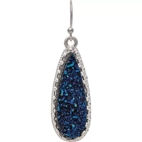 Silver Blue Druzy Teardrop Earrings