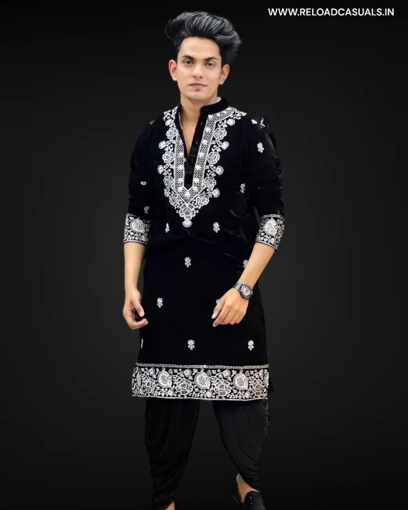 Small Flower Heavy Border Designer Kurta & Pyjama - Combo