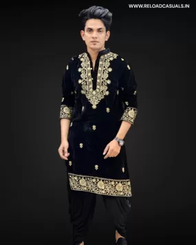 Small Flower Heavy Border Designer Kurta & Pyjama - Combo