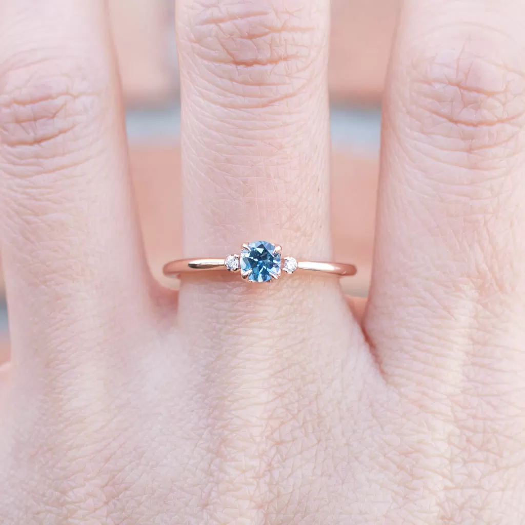 Sofia Ring 4mm 0.30ct Blue Round Montana Sapphire, 14K Rose Gold