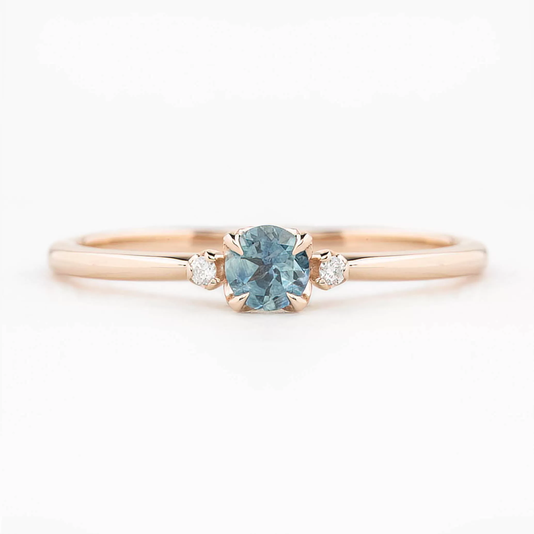 Sofia Ring 4mm 0.30ct Blue Round Montana Sapphire, 14K Rose Gold