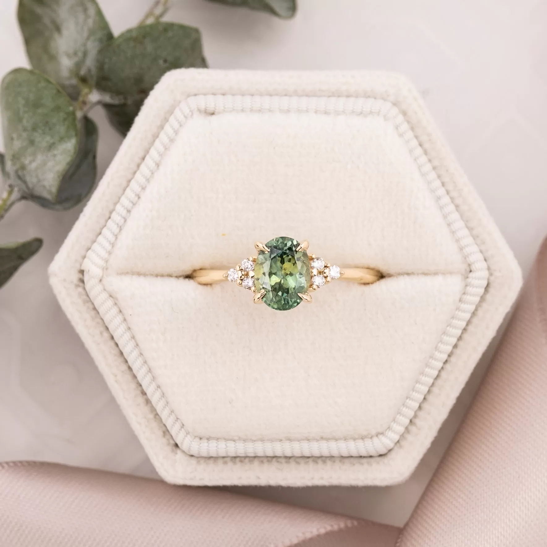 Teresa Ring 1.62ct Light Blue Green Montana Sapphire, 14k Yellow Gold (One of a kind)