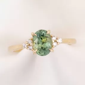 Teresa Ring 1.62ct Light Blue Green Montana Sapphire, 14k Yellow Gold (One of a kind)