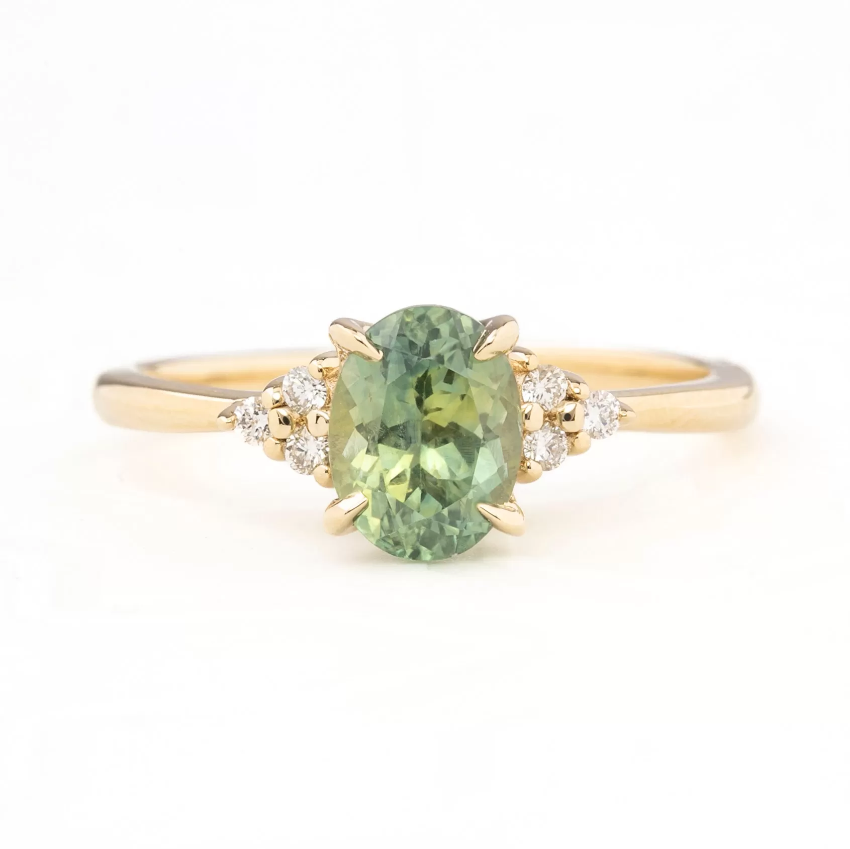 Teresa Ring 1.62ct Light Blue Green Montana Sapphire, 14k Yellow Gold (One of a kind)