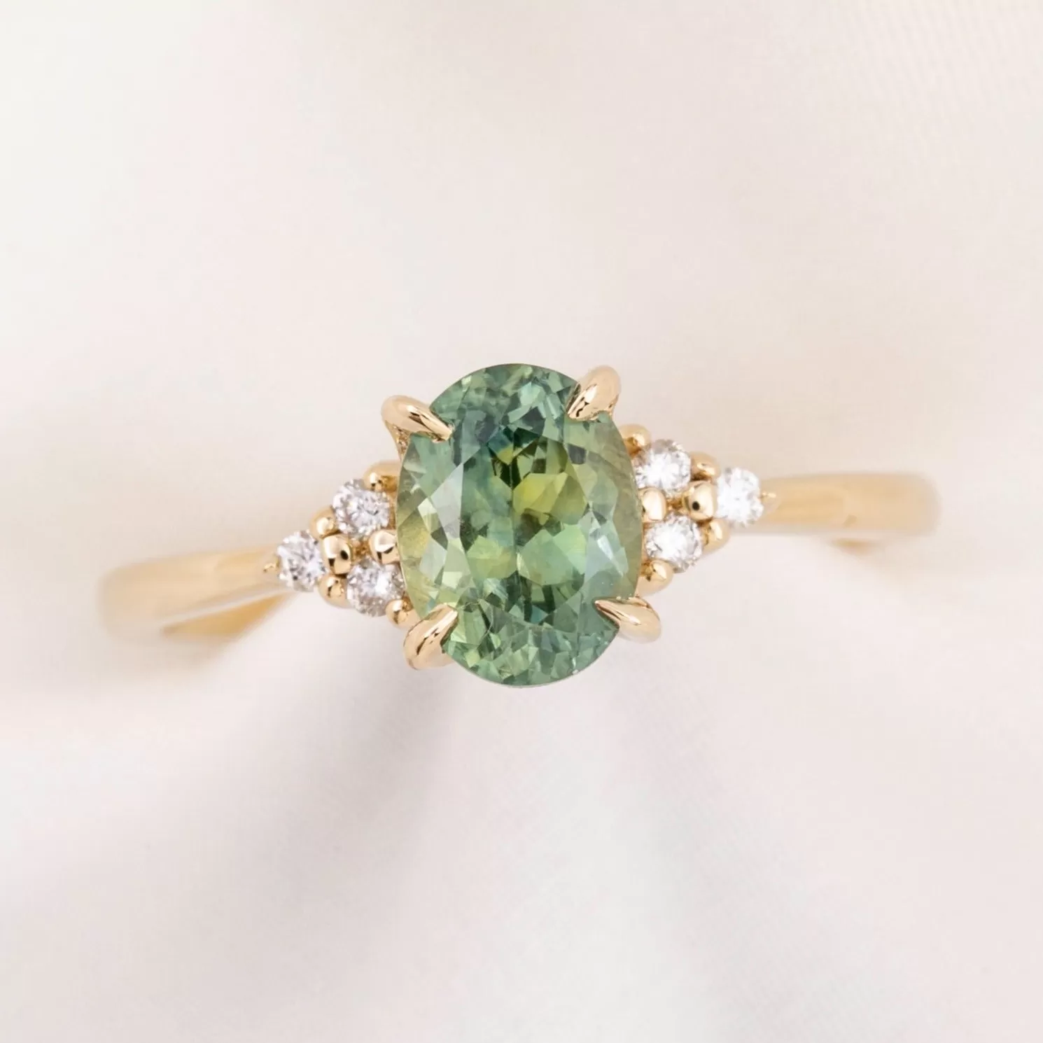 Teresa Ring 1.62ct Light Blue Green Montana Sapphire, 14k Yellow Gold (One of a kind)