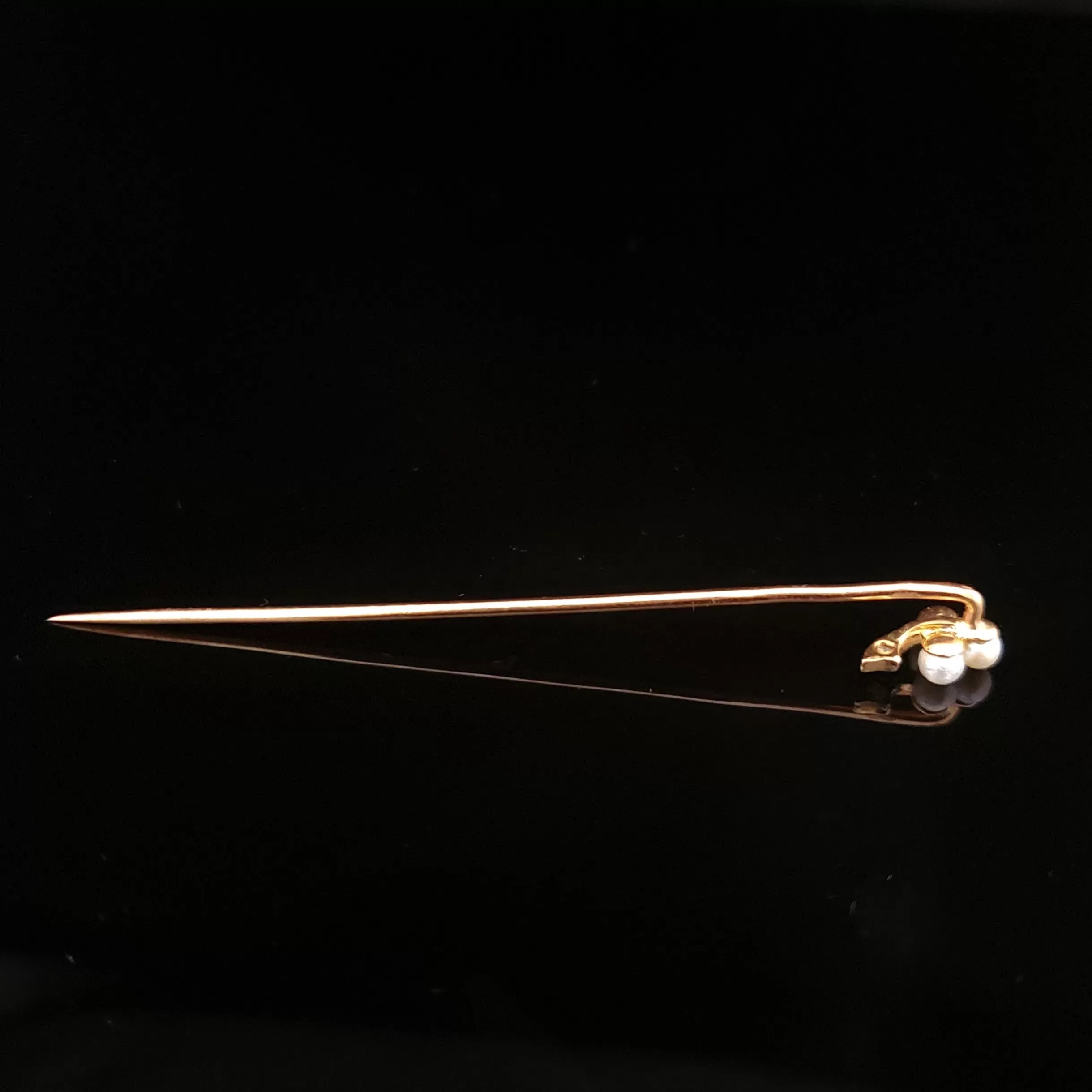 The Houma - Victorian Old Cut Diamond Pearl 14k Gold Clover Stick Pin