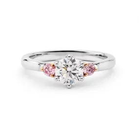 Three Stone Round Brilliant Cut Pink and White Diamond Ring