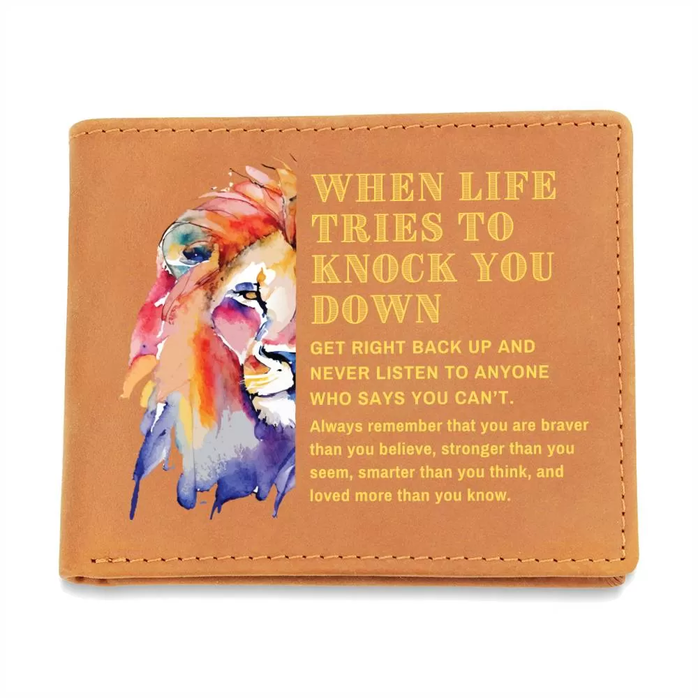 To Son Gift or Grandson Gift, Inspirational Graphic Leather Wallet, Watercolor Lion Head