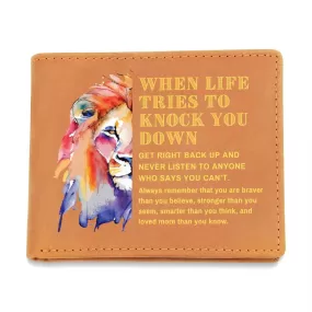 To Son Gift or Grandson Gift, Inspirational Graphic Leather Wallet, Watercolor Lion Head