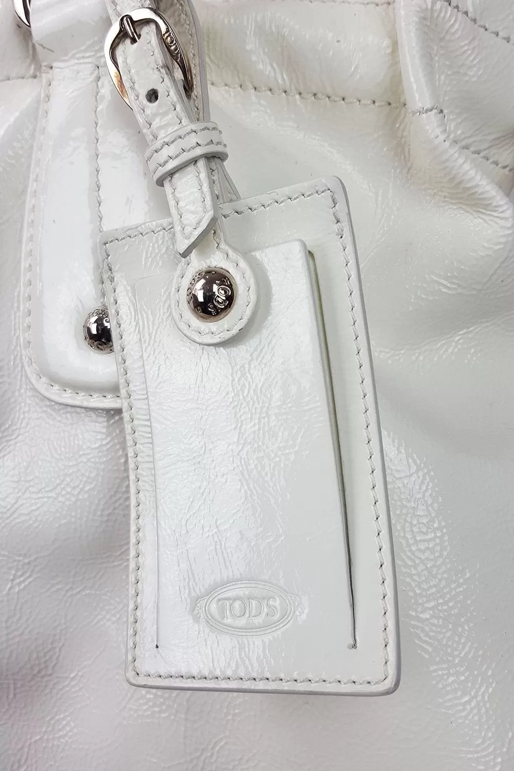 TOD'S White Patent Leather Shopper Bag