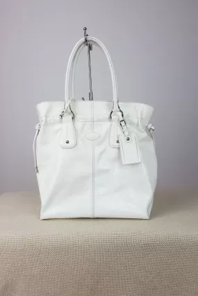 TOD'S White Patent Leather Shopper Bag