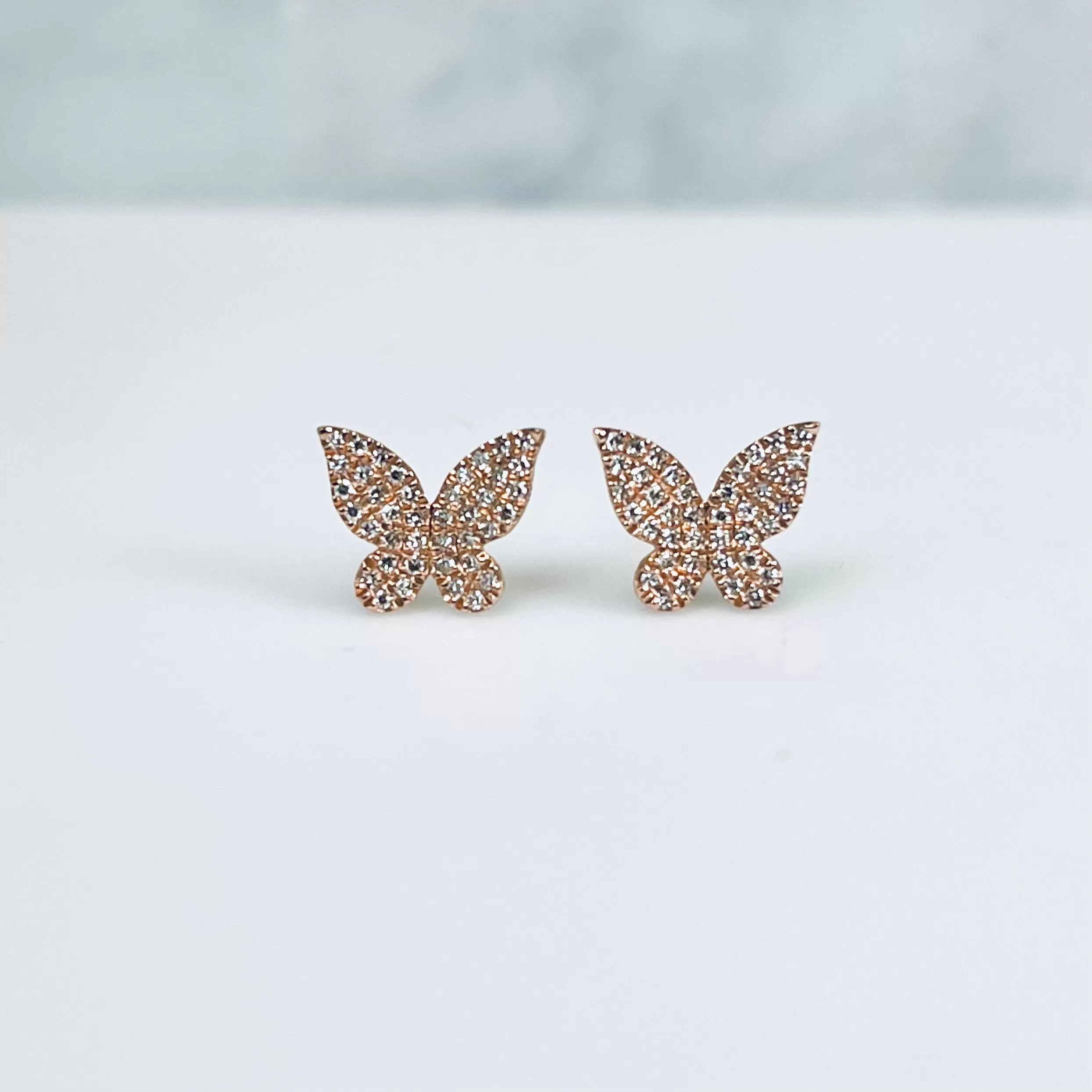 WD807 14kt gold pave diamond butterfly stud