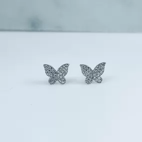 WD807 14kt gold pave diamond butterfly stud