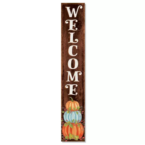 Welcome Pumpkins Stacked Blue Vinyl Weatherproof Porch Board