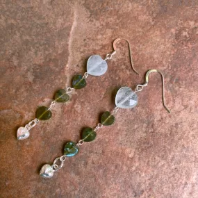 Women's Aquamarine and Labradorite heart earrings with sterling silver hearts