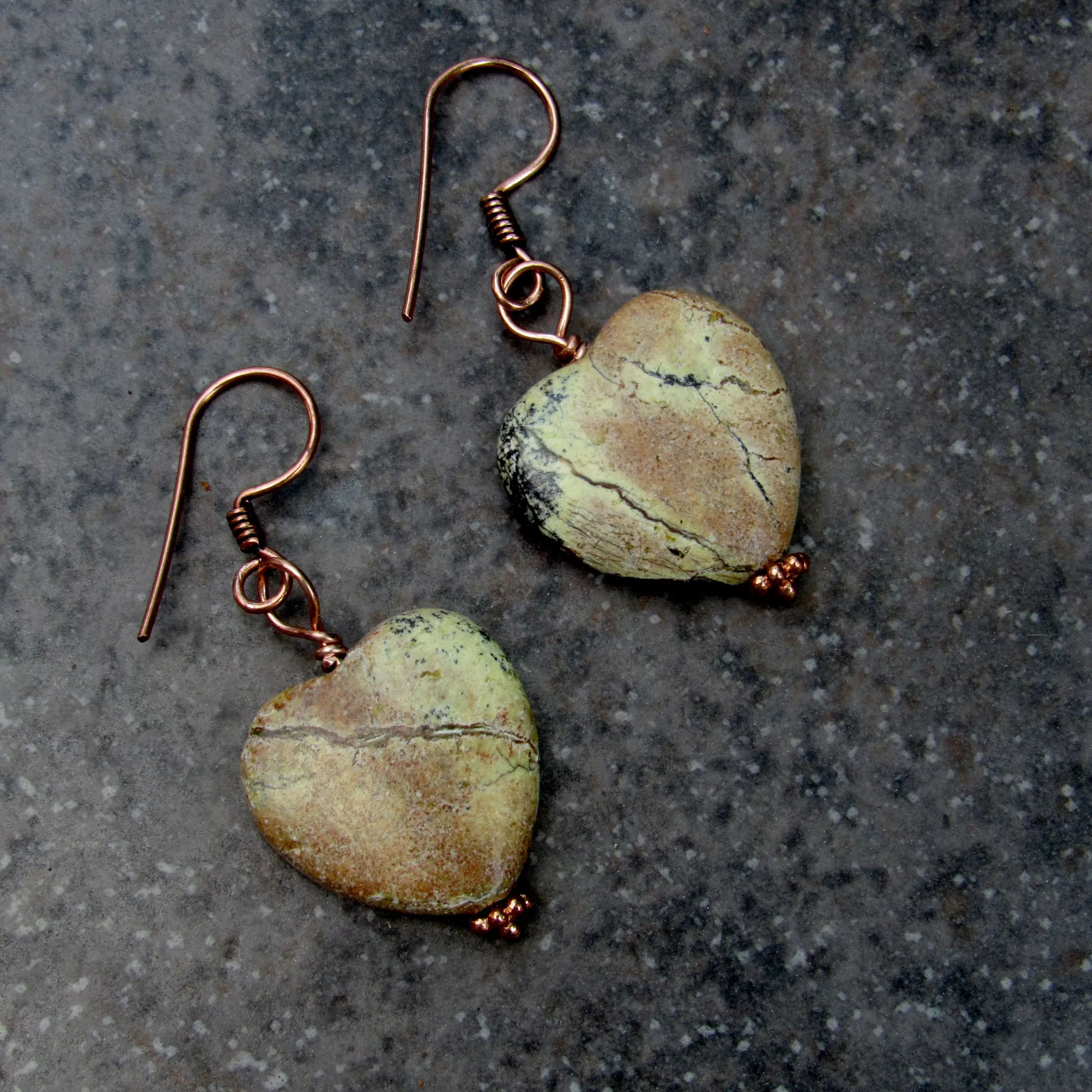 Yellow Turquoise Heart Hand Wrapped Drop Earrings